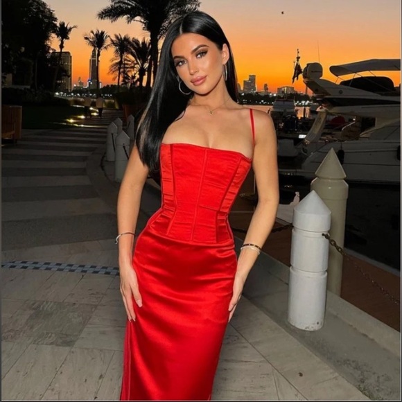 House of CB 'Shani' Red Satin Corset Maxi Dress NWOT size XL - Picture 5 of 17